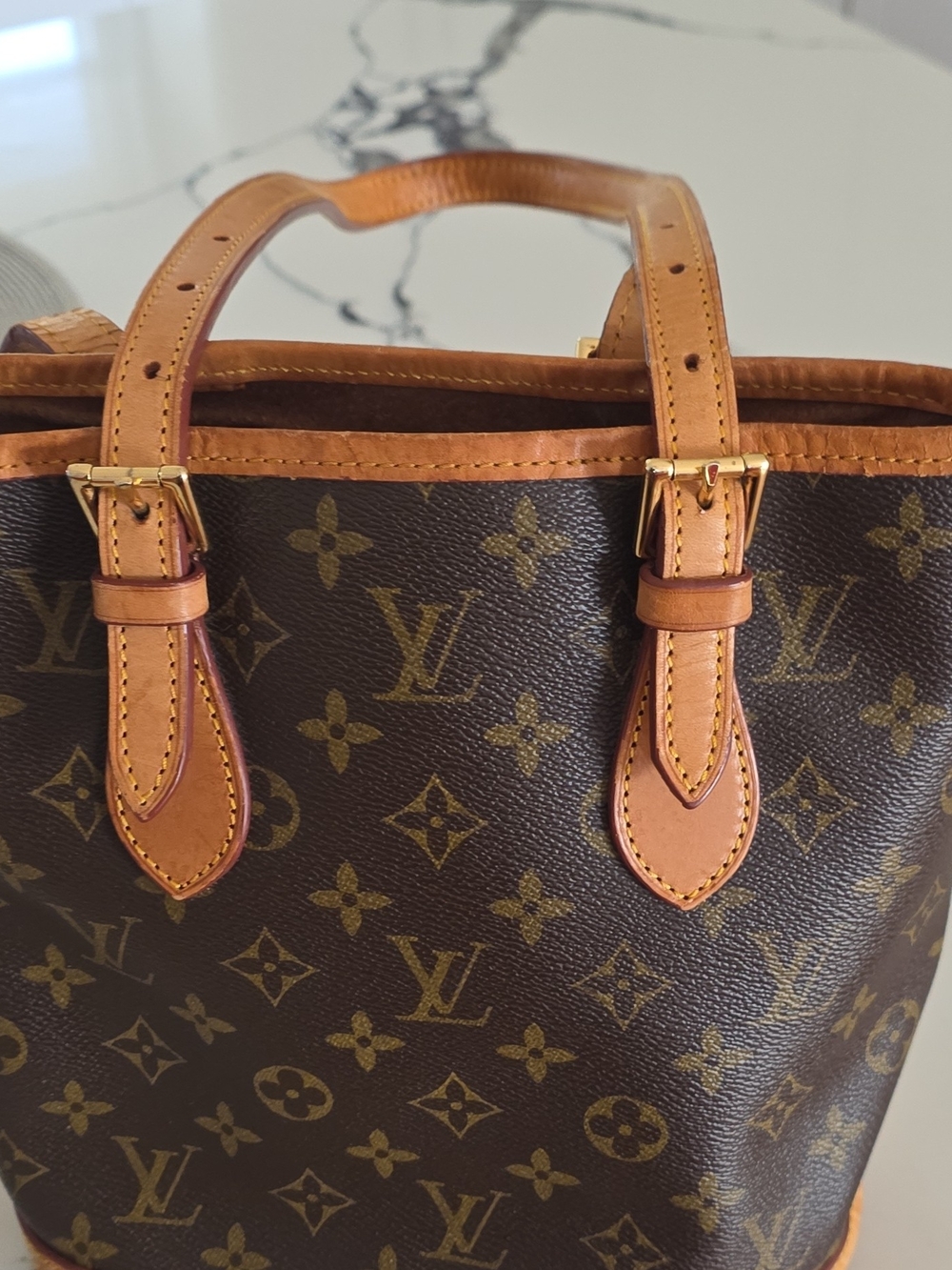 Louis Vuitton Brown Monogram Canvas Tote Bag with Tan Leather Trim